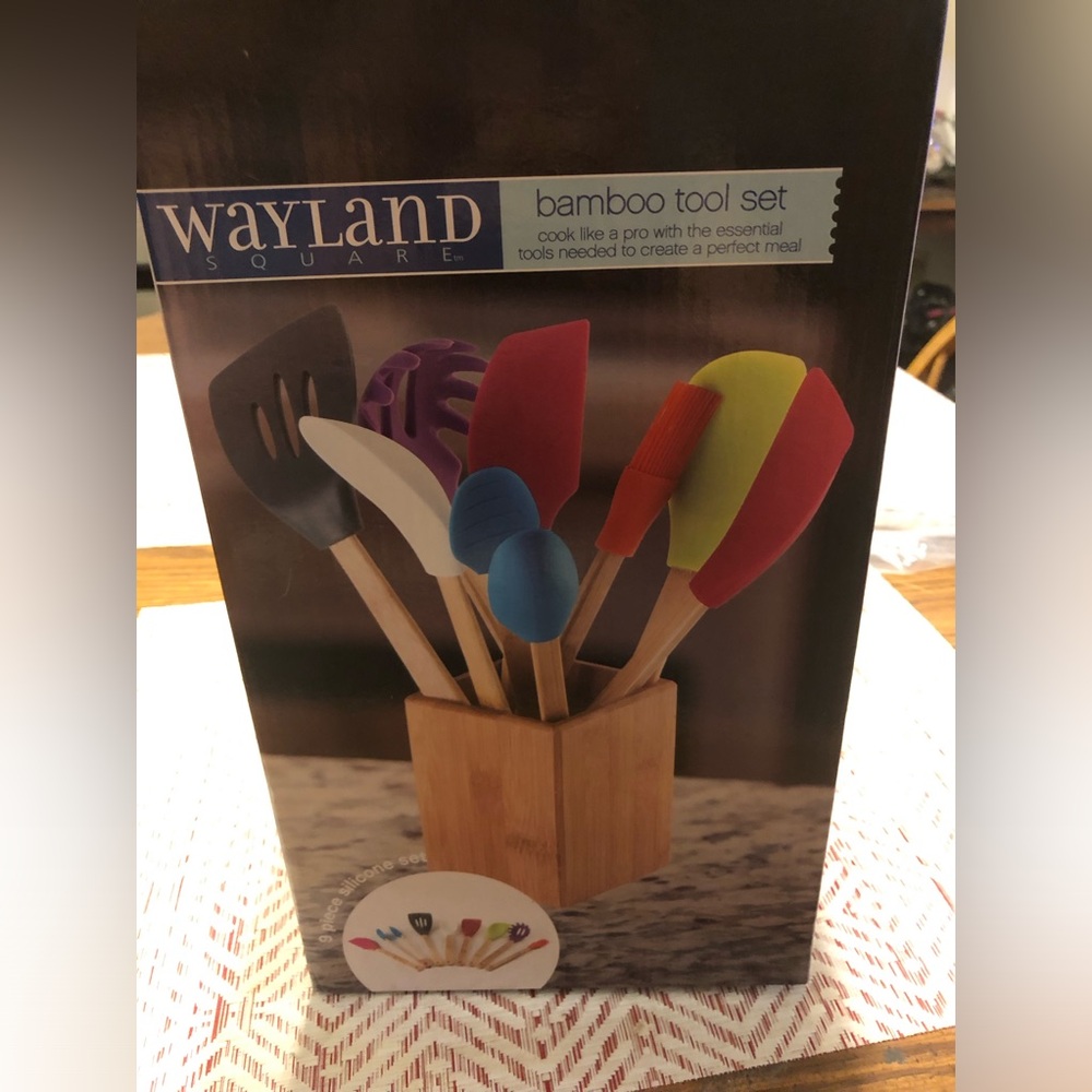 Wayland Square 9 PCs Utensils Set-Non Stick Cooking Utensils Bamboo
